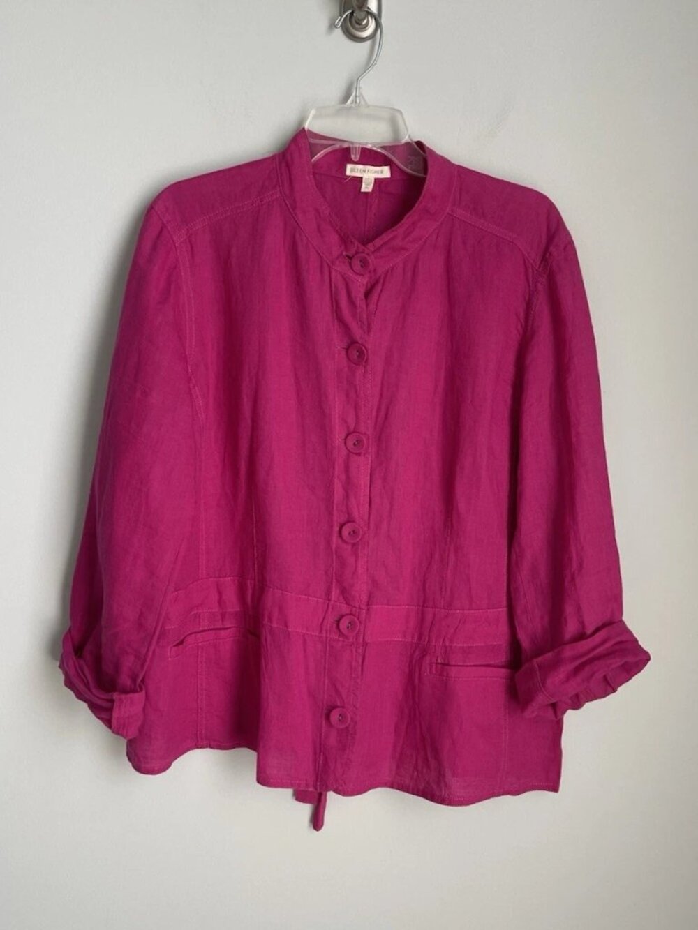 Eileen Fisher Pink 100% Irish Linen Long Sleeve Button Front Jacket